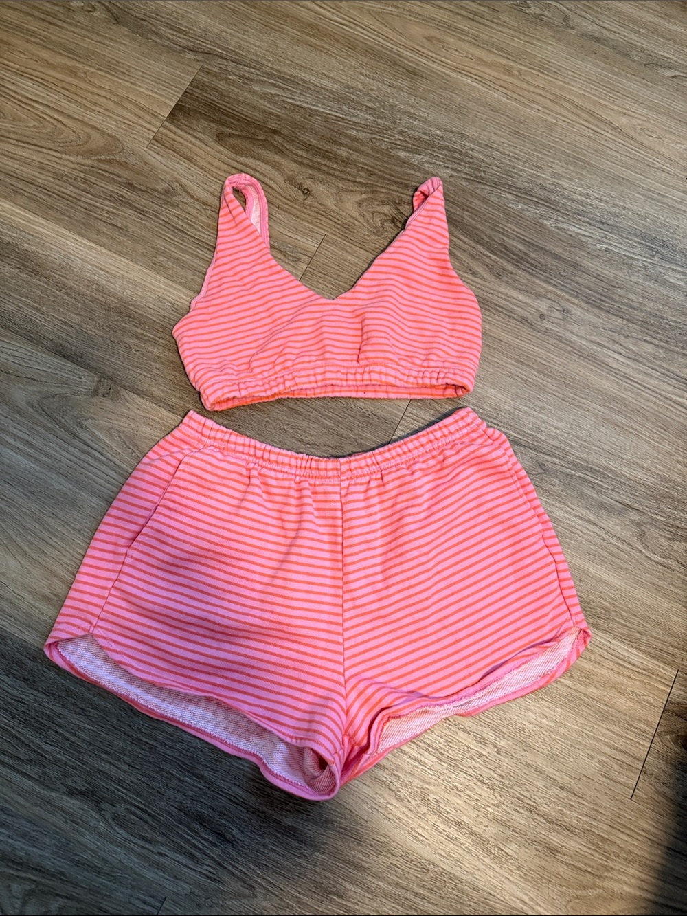wild fable Pink Striped Rib Bralette & Shorts Set
